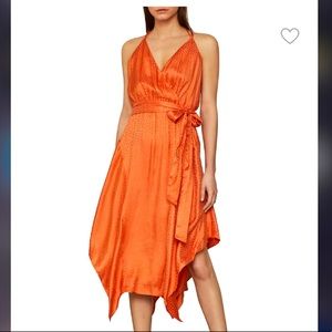 BCBG MAXAZRIA Dot-Print Faux Wrap Satin Dress